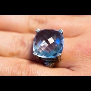 Judith Ripka blue topaz cocktail ring. Size 7.